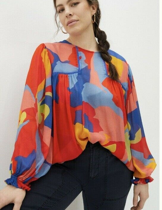 Blank London Miranda Peasant Colorful Abstract Flowy Blouse | Size XSP