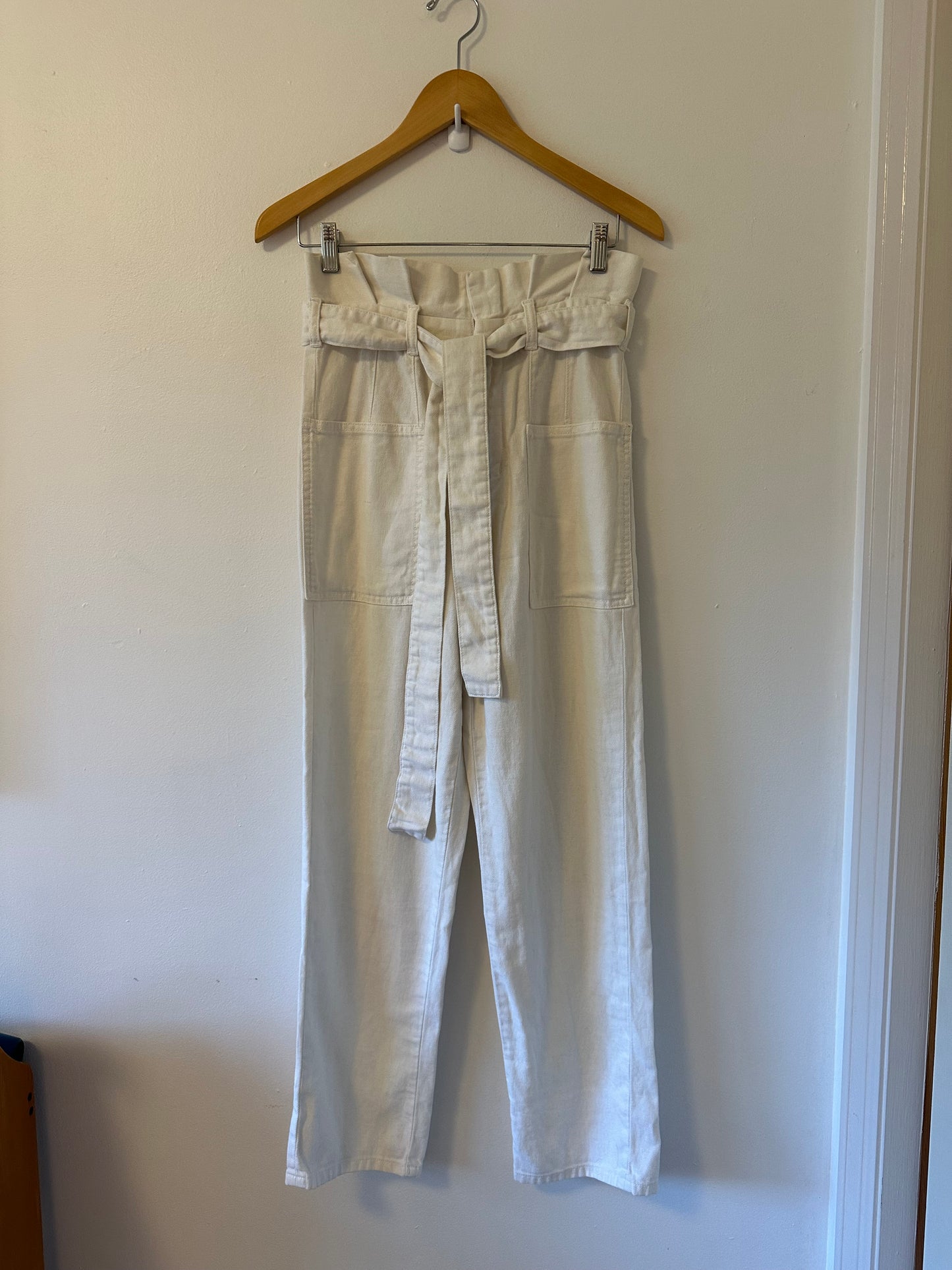 Joe's Jeans White Paper Bag Waist Straight Leg Cotton Pants