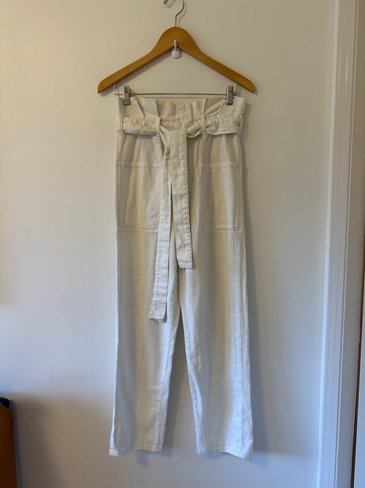 Joe's Jeans White Paper Bag Waist Straight Leg Cotton Pants