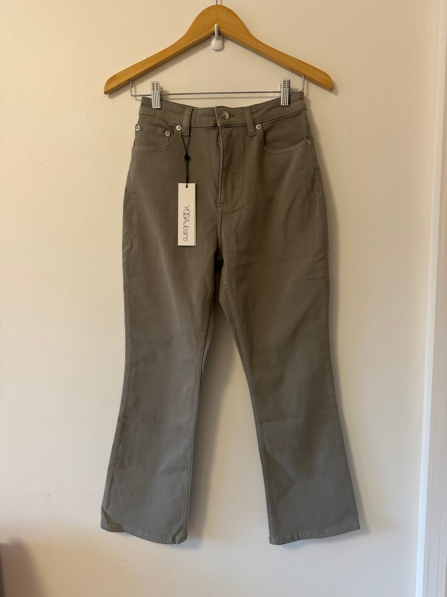 NWT Yoga Jeans Sage Green Flare Cropped Jeans | Size 27