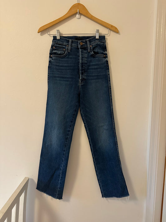 Mother Tippy Top Frisky Flood High-Rise Slim Cropped Fray Jeans - Size 24