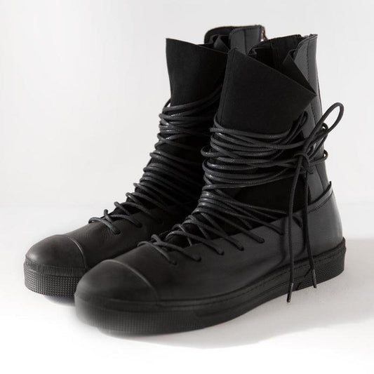 Marcella NYC - Alicia Black Lace-Up Women's Boots with Sneaker Sole and Zipper | Size 8