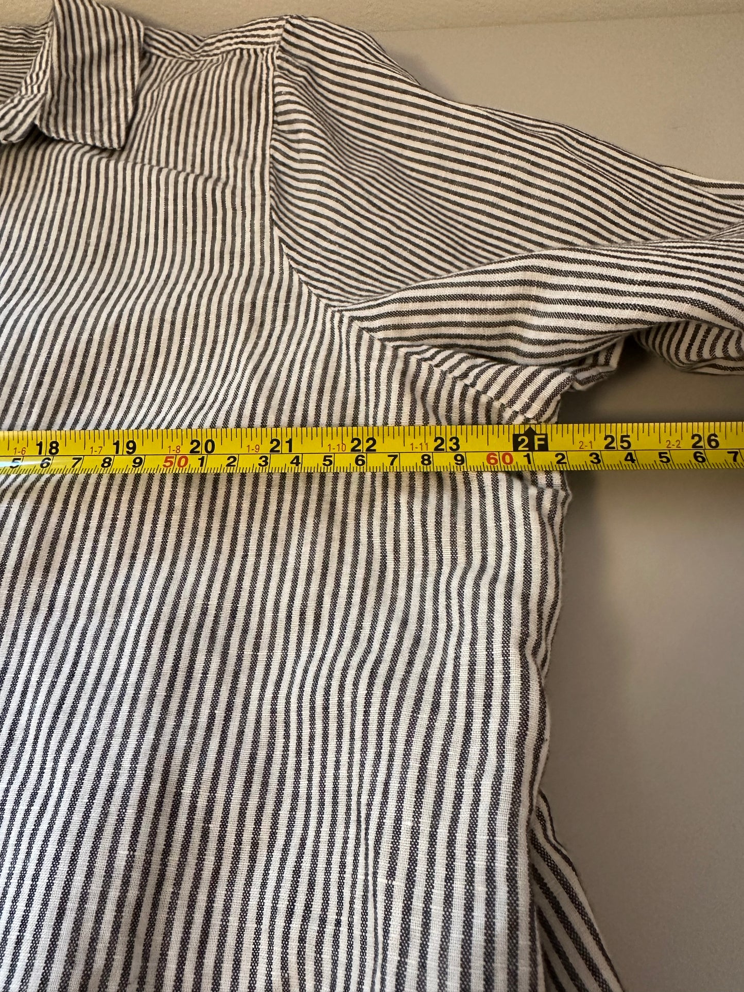 J. Crew Navy and White Striped Cotton Linen Popover Top | Size XL