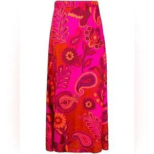 FARM Rio Bold Floral Satin Maxi Skirt | Size Large