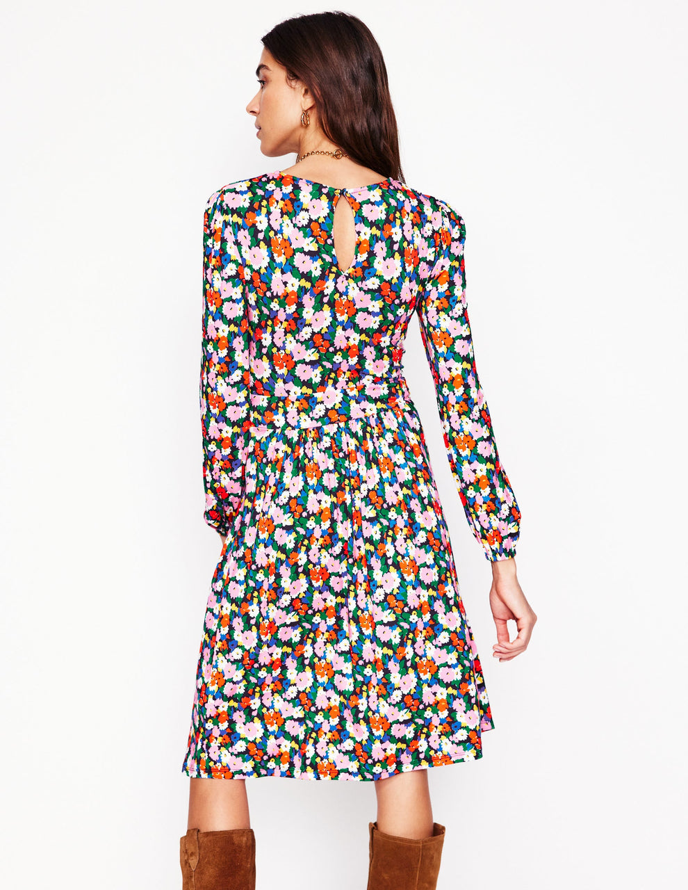 NWT Boden Alexandra Blouson Jersey Dress in Multi, Painterly Meadow - Size 12P