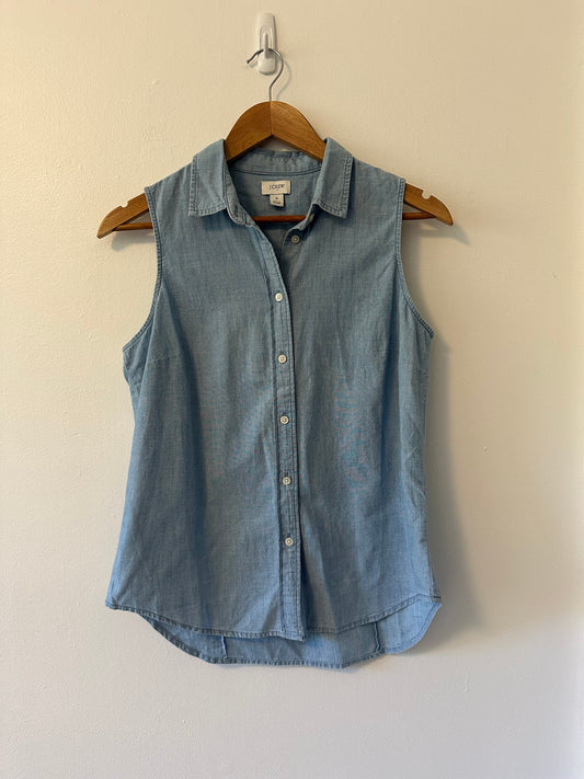 J. Crew Women's Blue Sleeveless Button Down Cotton Shirt | Size Small