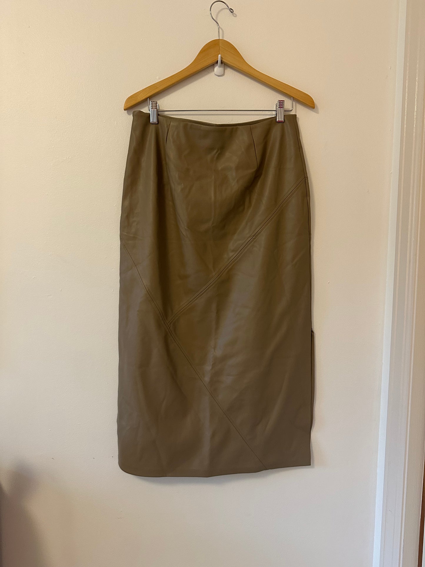 Topshop Faux Leather Tan Pencil Midi Skirt | Size 10