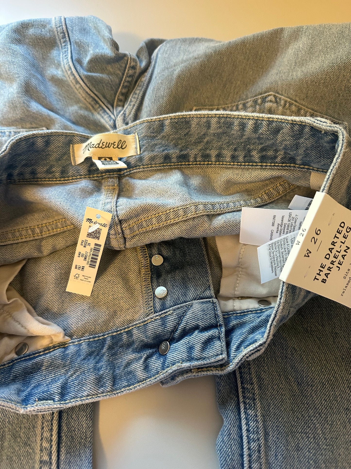 NWT Madewell The Darted Barrel Leg Jeans | Size 26