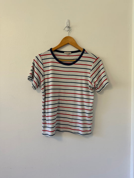 Brixton Red and Navy Striped Ribbed Tee | Size Extra Large