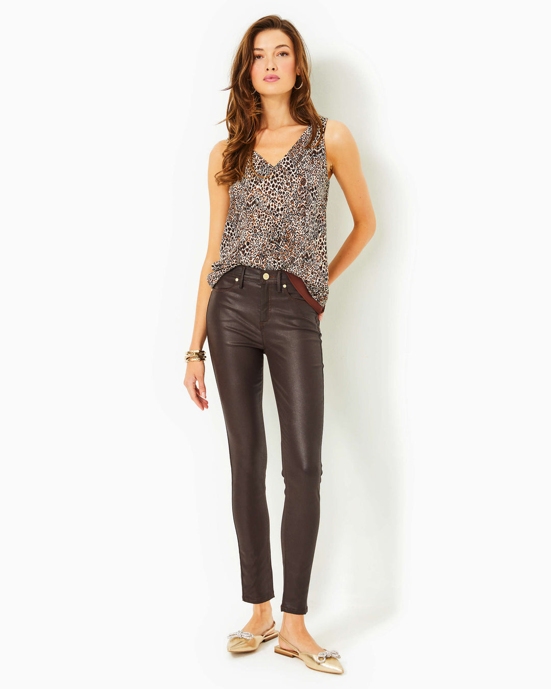 Lilly Pulitzer Eagan High-Rise Stretch Coated Jean in Mochachino - Size 10