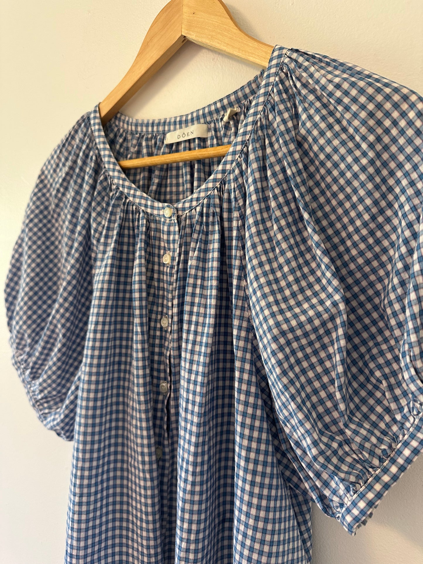 Doen June Gathered Gingham Organic Cotton Blouse - Size Small
