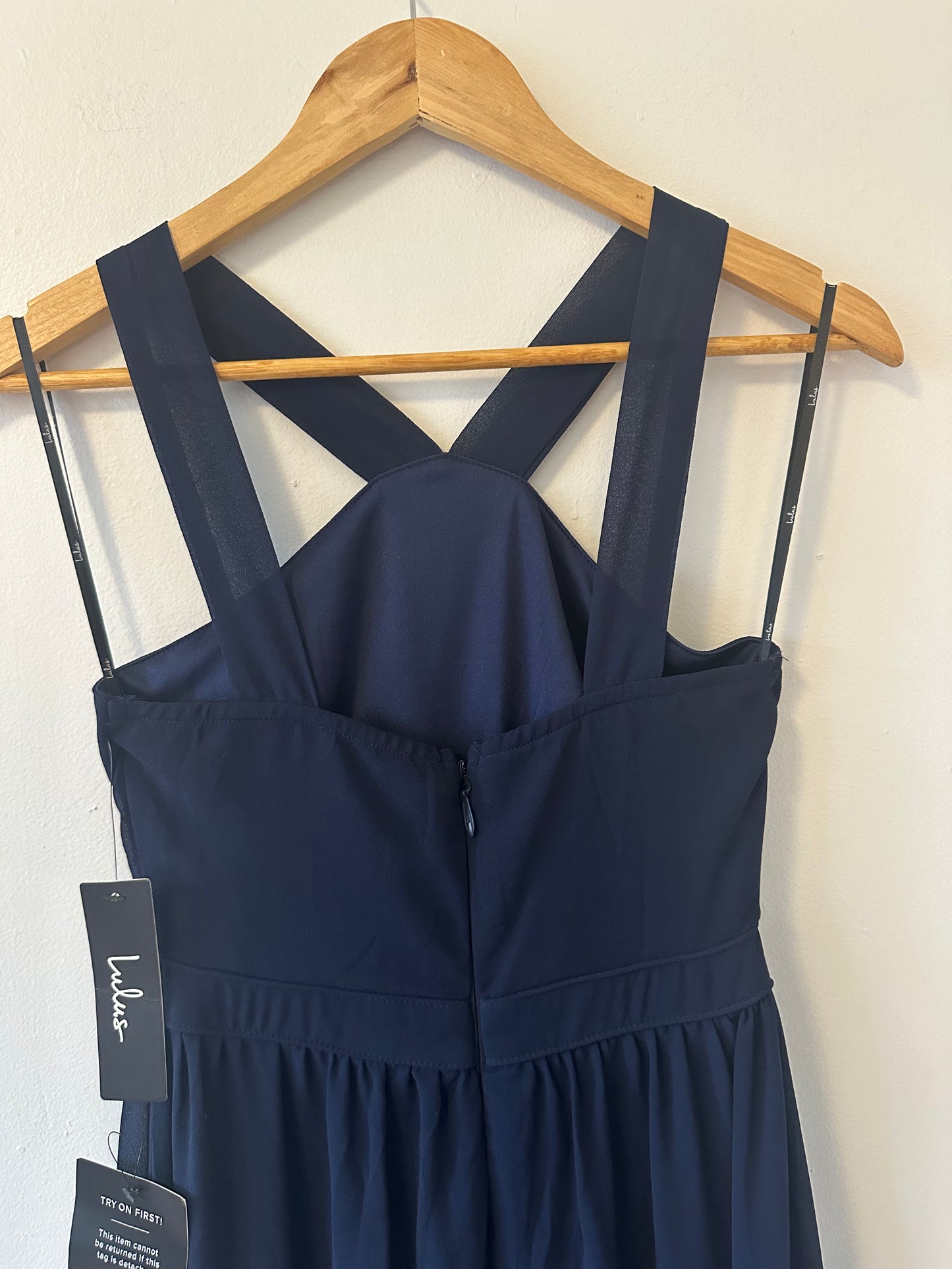 NWT Lulus Air of Romance Navy Blue Maxi Dress | Size Small