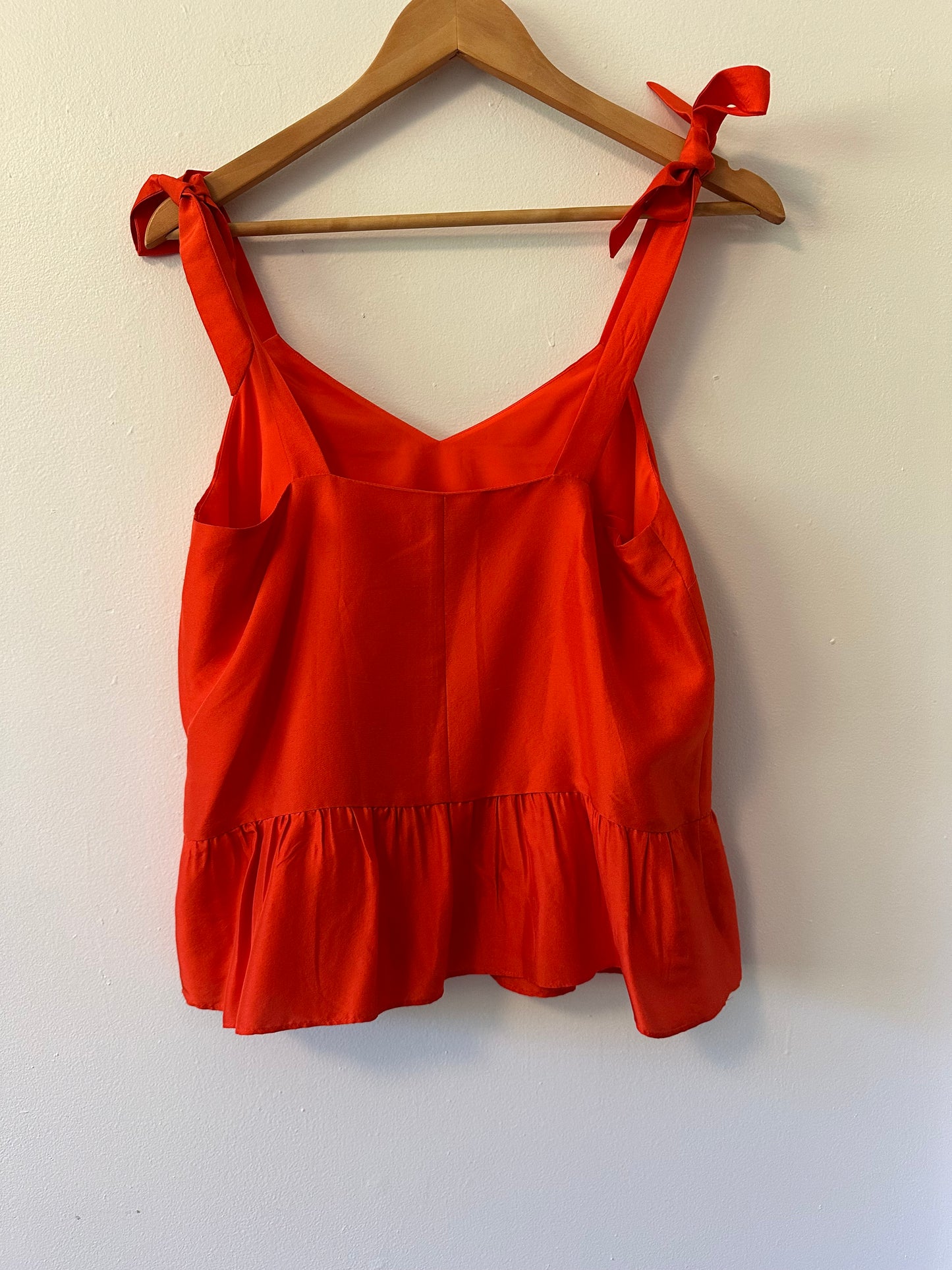 J. Crew Silk Tie Shoulder Peplum Tank Top in Orange | Size 4