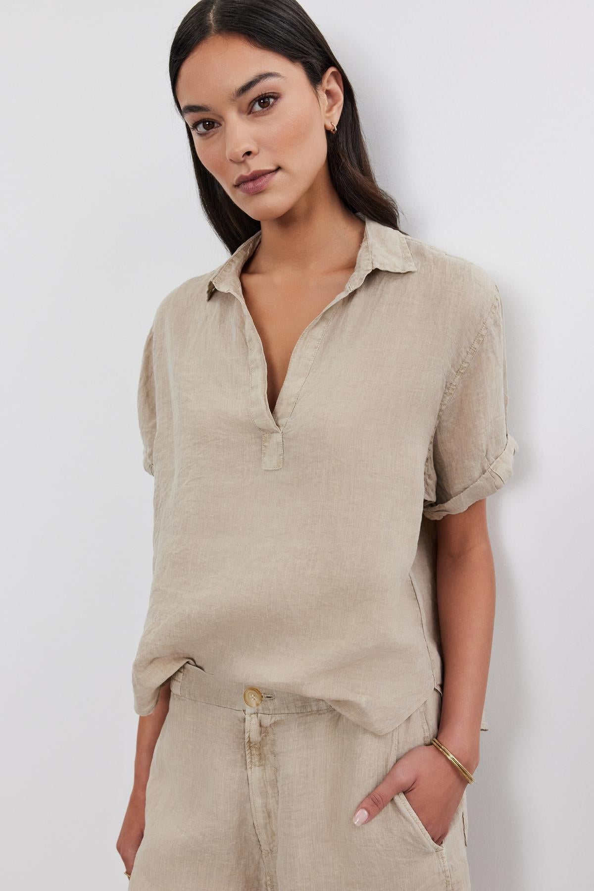 Velvet by Graham & Spencer Elerie Linen Top in Autumn | Size Small