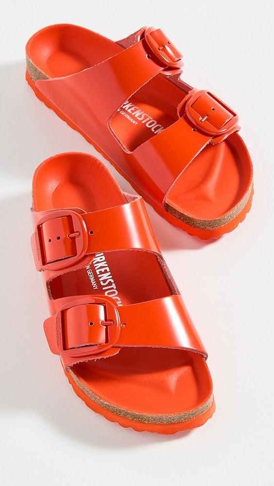 New Birkenstock Arizona Big Buckle Sandals in High Shine Tomato | Size 39