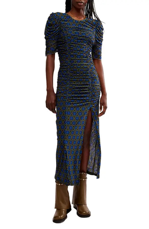 NWT Free People Briella Printed Army Green Combo Floral Dress - Size Small