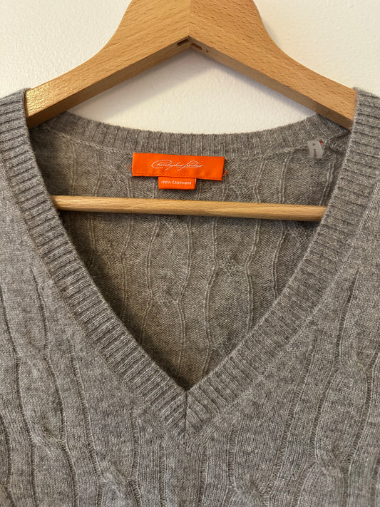 Christopher Fischer Cashmere Gray Cable Knit V-Neck Sweater Size M