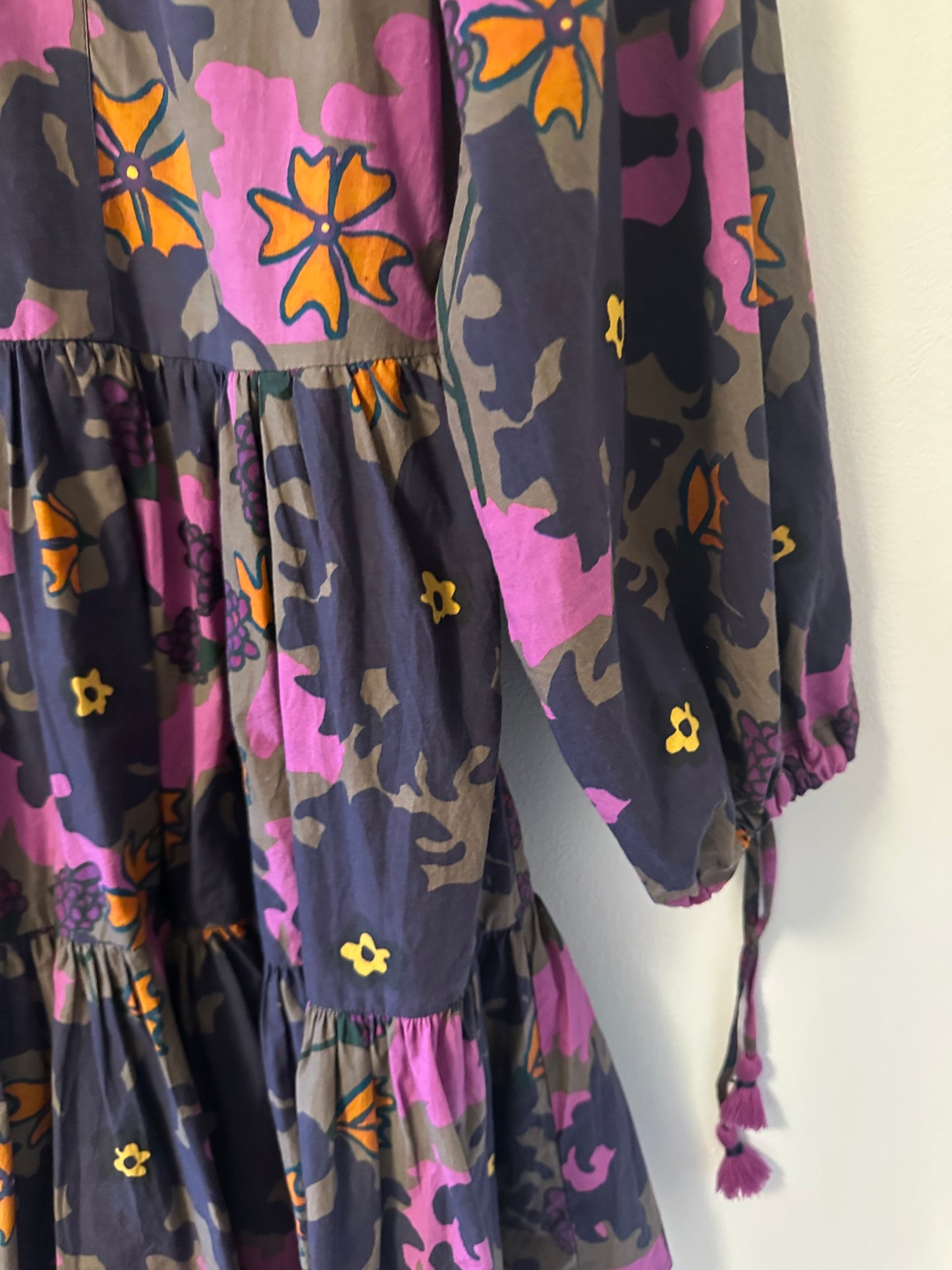 Oliphant Suzani Long Sleeve Purple Floral Yoke Mini Dress | Size Small