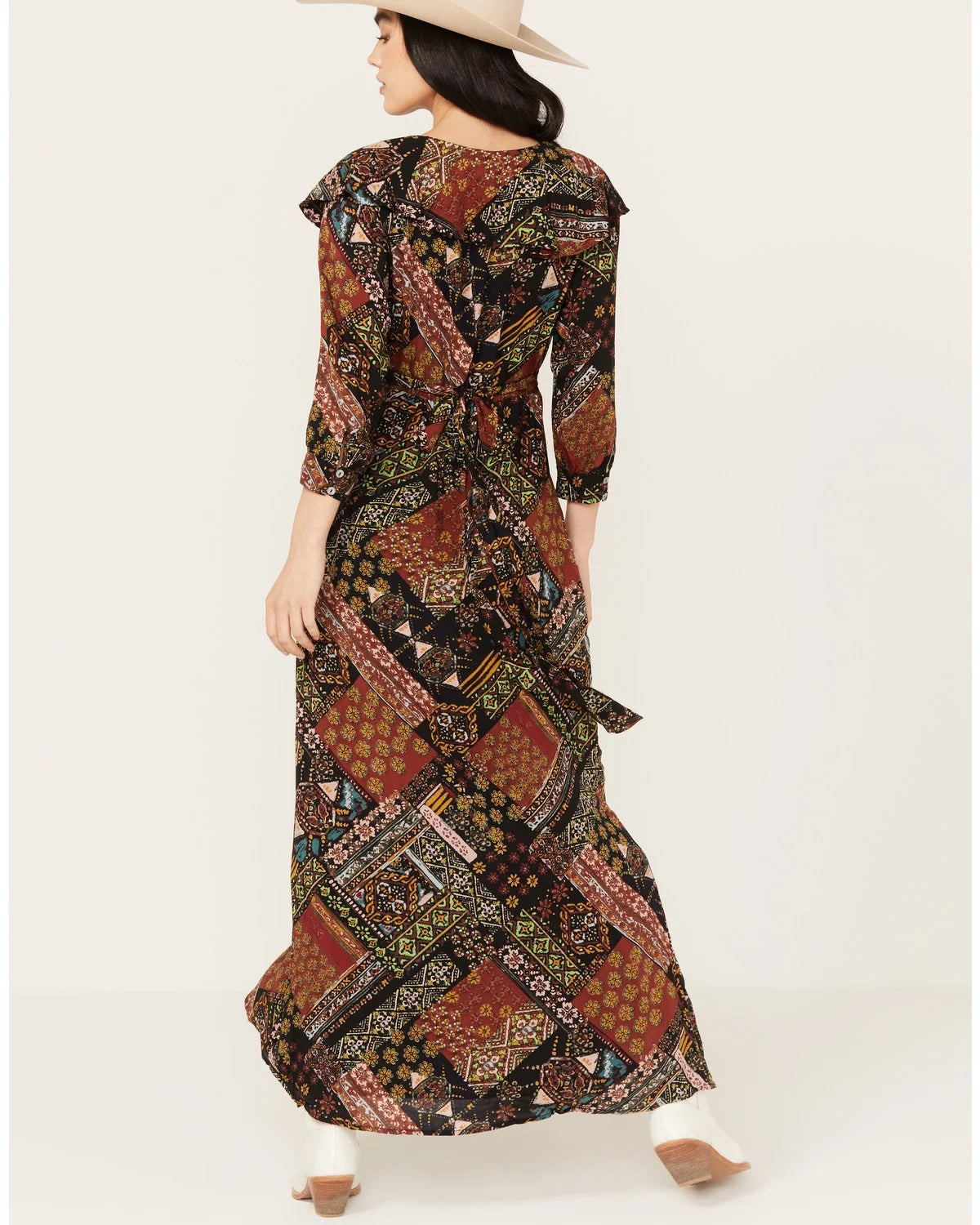 Free People Lennon Multicolor Patchwork Long Sleeve Maxi Dress - Size Medium