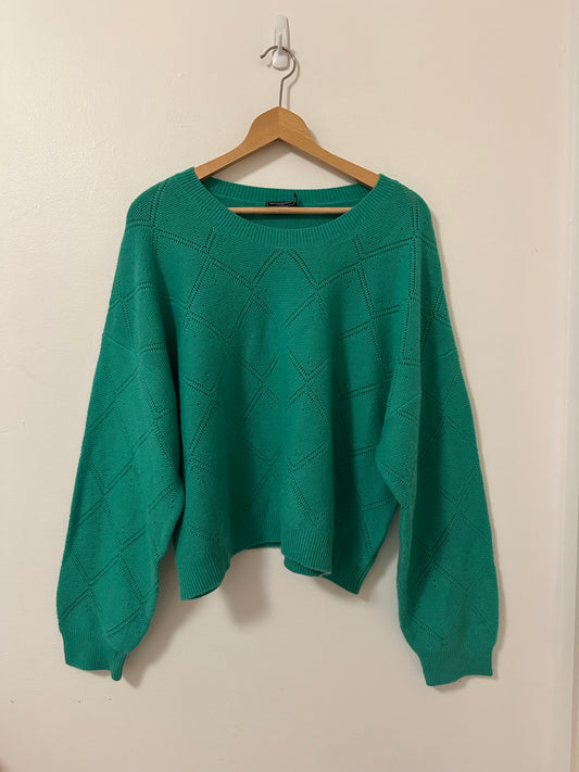Vineyard Vines Women's Teal Pointelle Cashmere Sweater | Size XL
