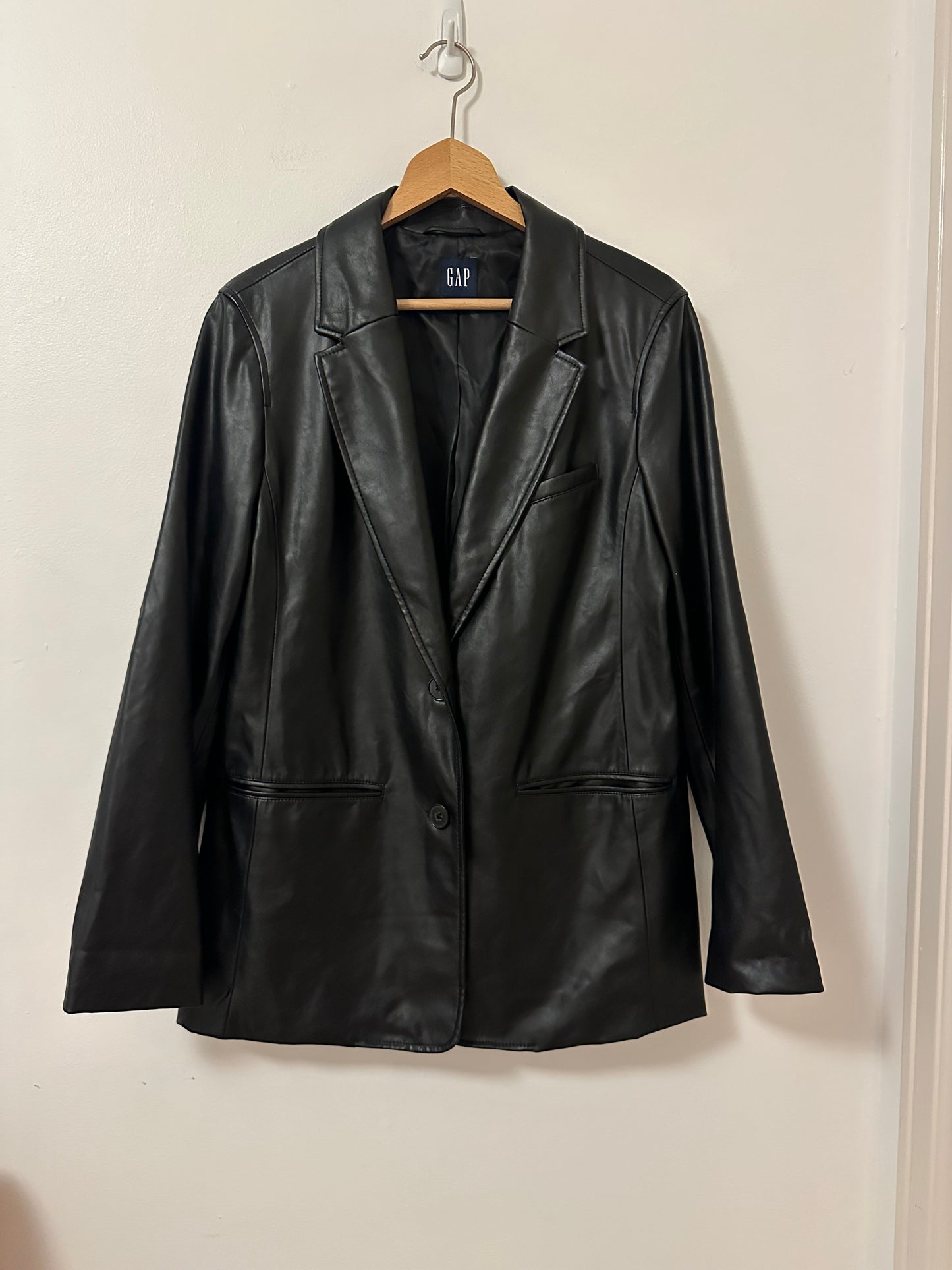GAP Women's Vintage Black Leather Blazer Jacket | Size Medium