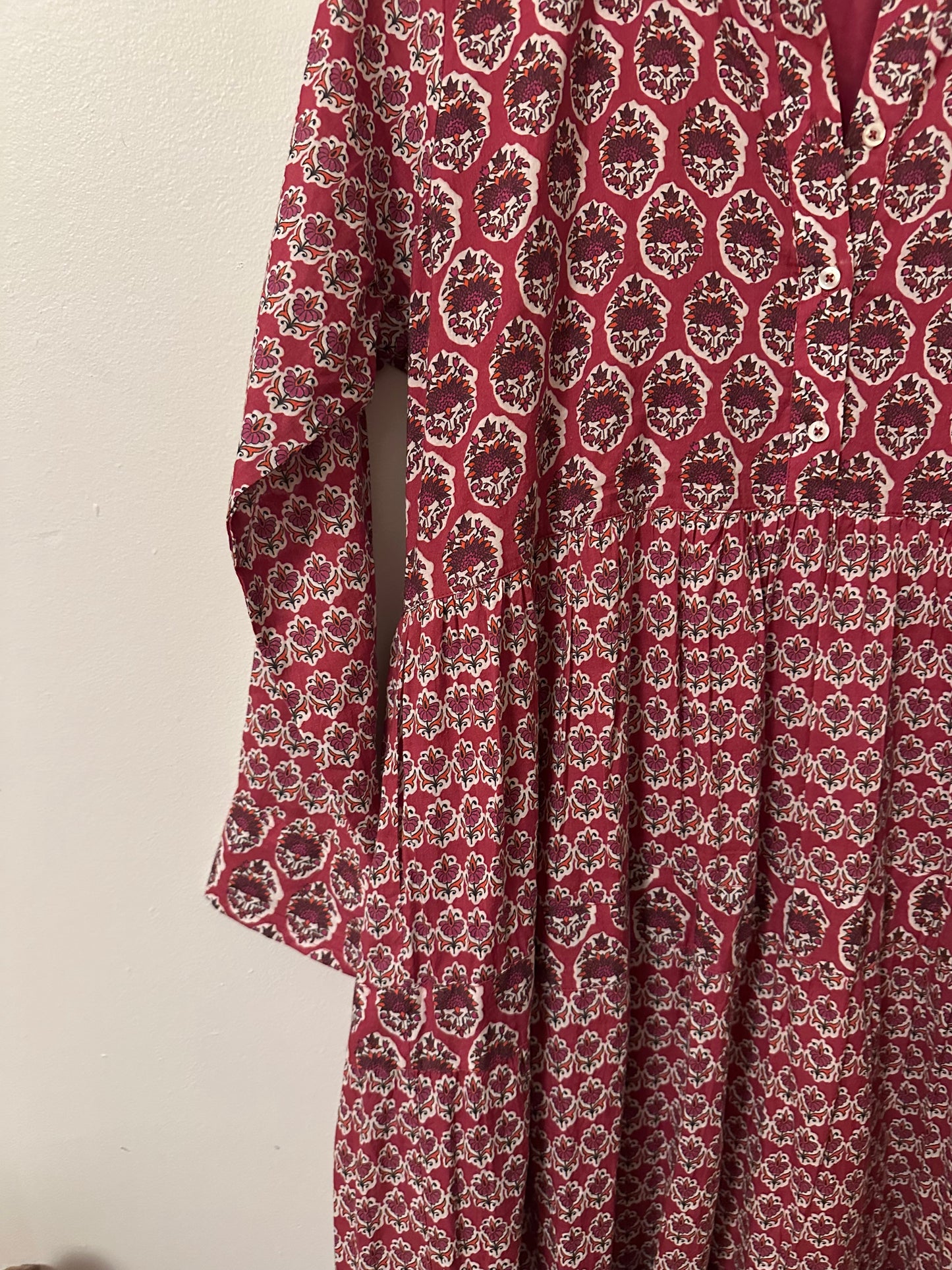 Ro’s Garden Red Long Sleeve Boho Cotton Maxi Dress | Size XL