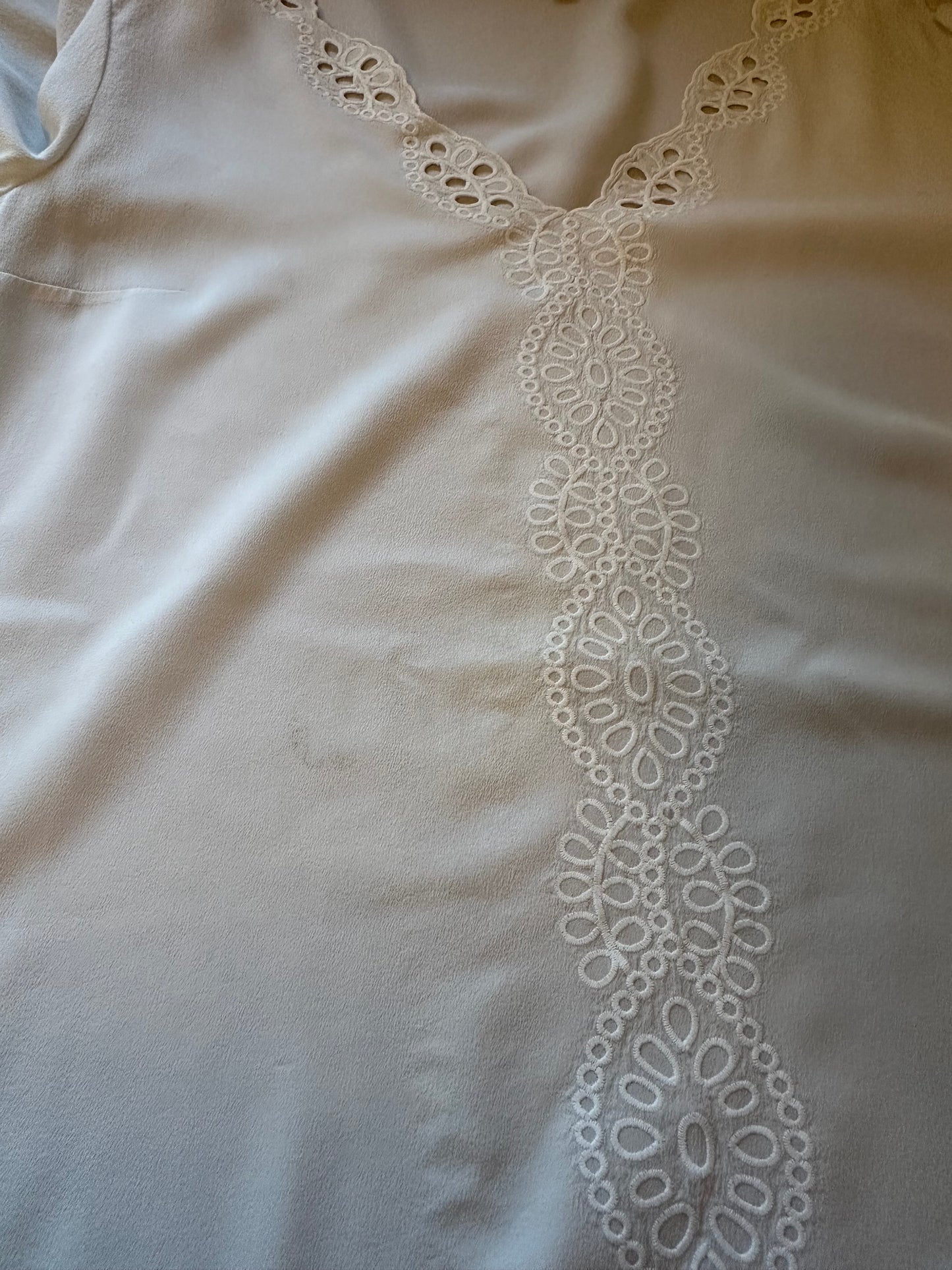 Sezane White Lace Trim Silk Blouse | Size 10 EU 42