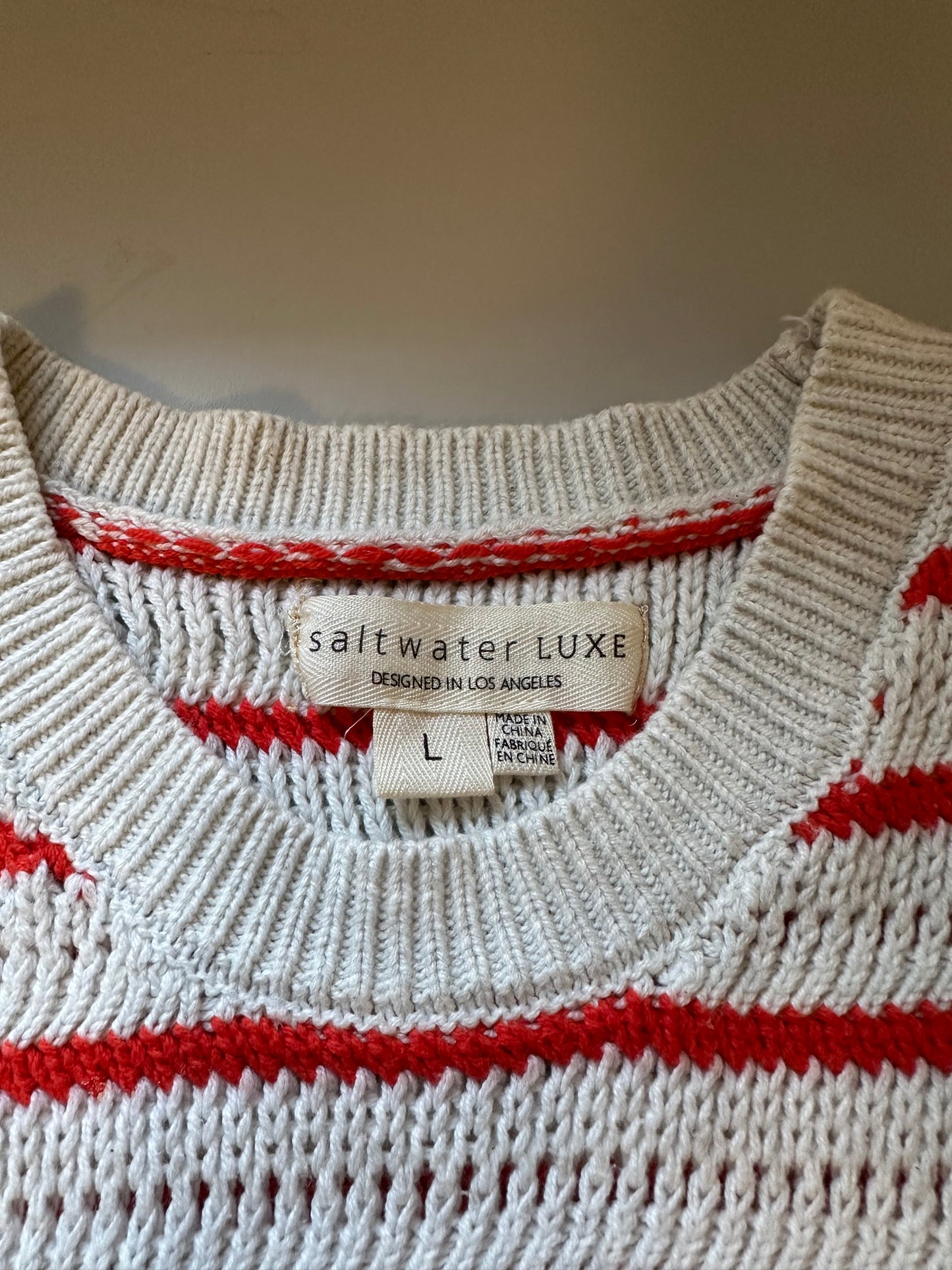 Saltwater LUXE Gaby Sweater Vest Tank Top in Cream and Red Stripe | Size Large