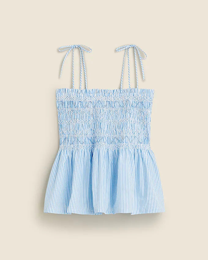 J. Crew Paloma Striped Top in Blue and White with Smocking - Size Medium
