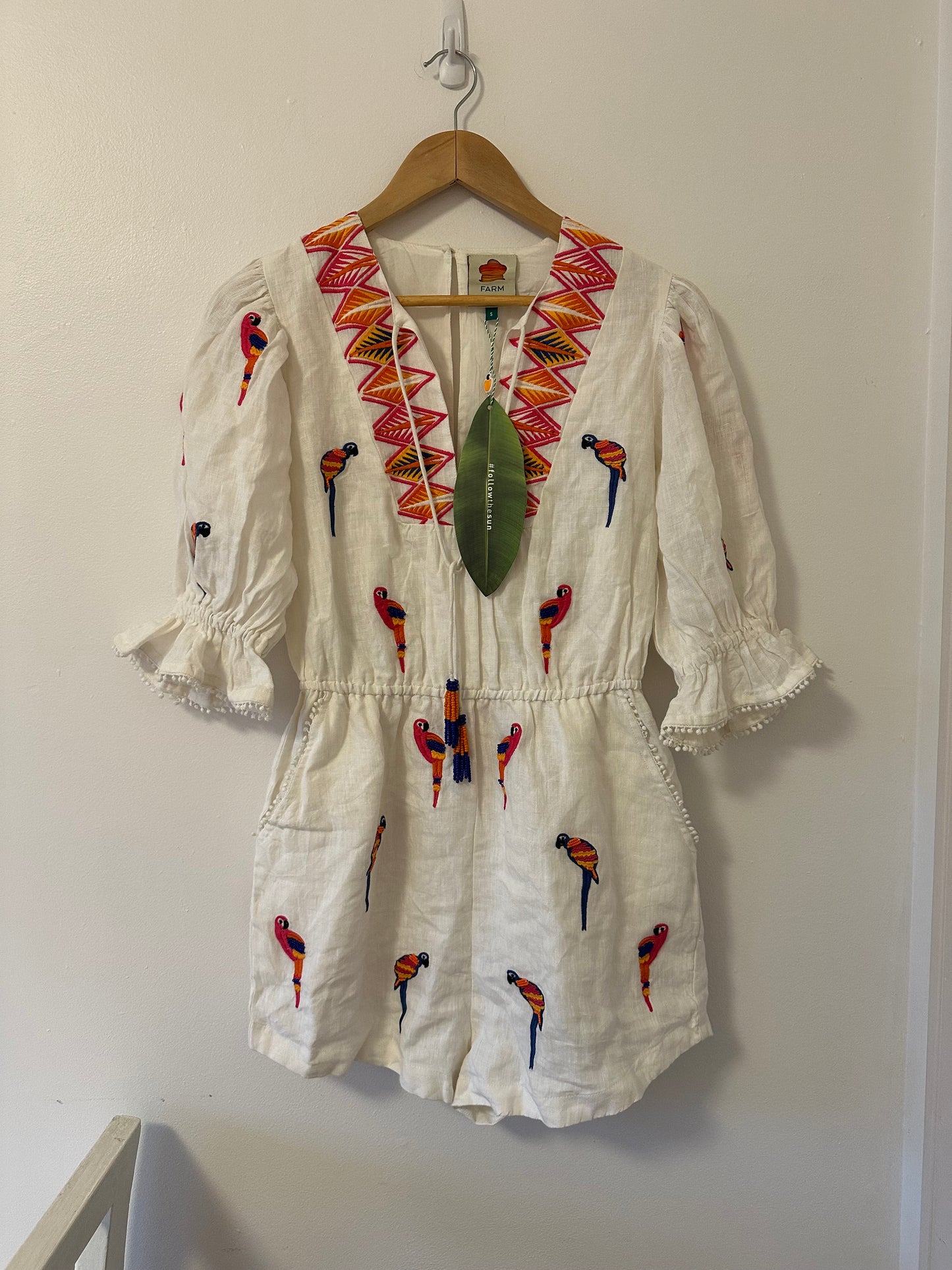 NWT FARM Rio Mini Macaw Embroidered Jumpsuit in Multi -Size S