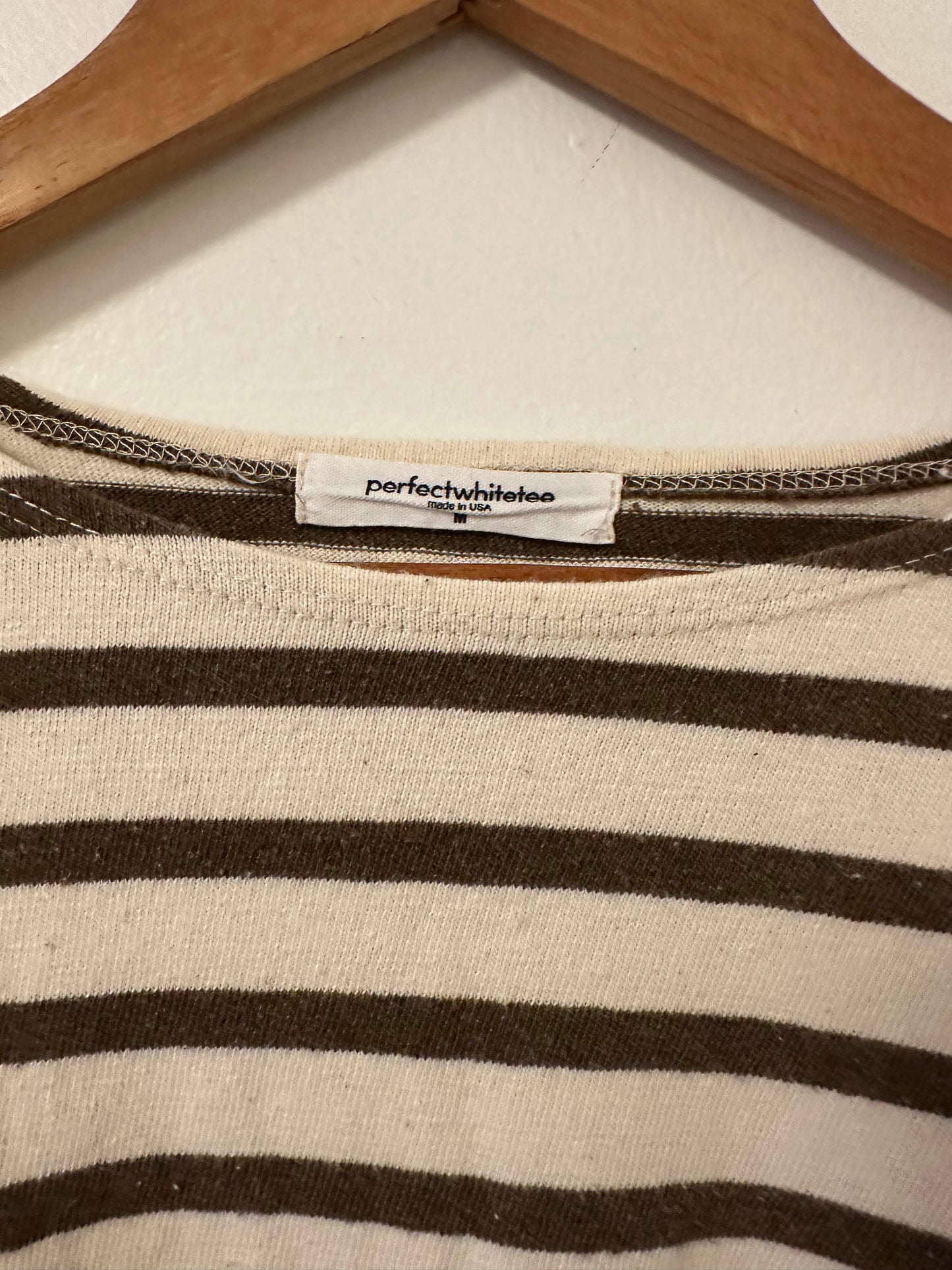 perfectwhitetee Taylor Long Sleeve Striped Top in Walnut Stripe | Size Medium