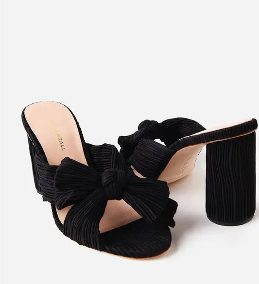 Loeffler Randall New Black Penny Mule Heels with Pleated Bow - Size 9