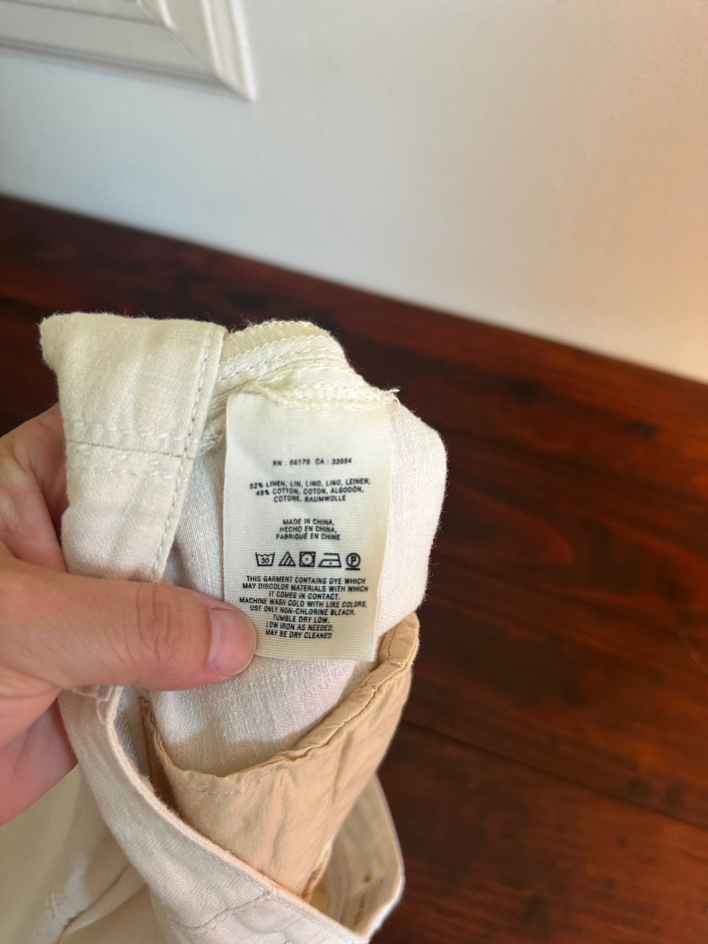 Pilcro Cream Wide-Leg Linen and Cotton Pants Size 0