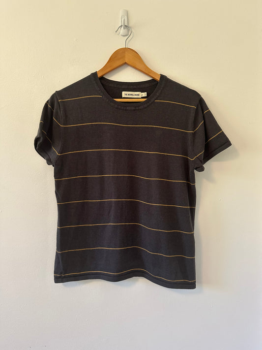 The Normal Brand Charcoal and Mustard Striped Tee | Size Large
