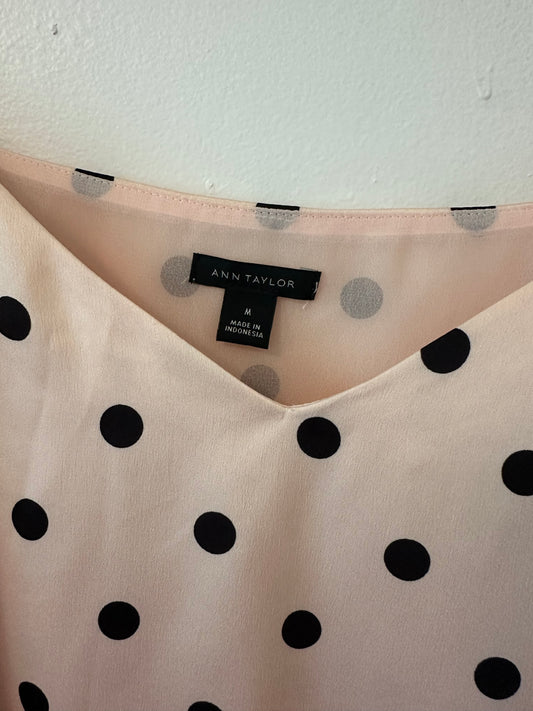 Ann Taylor Polka Dot Spaghetti Strap Top - Pink and Black in Size Medium