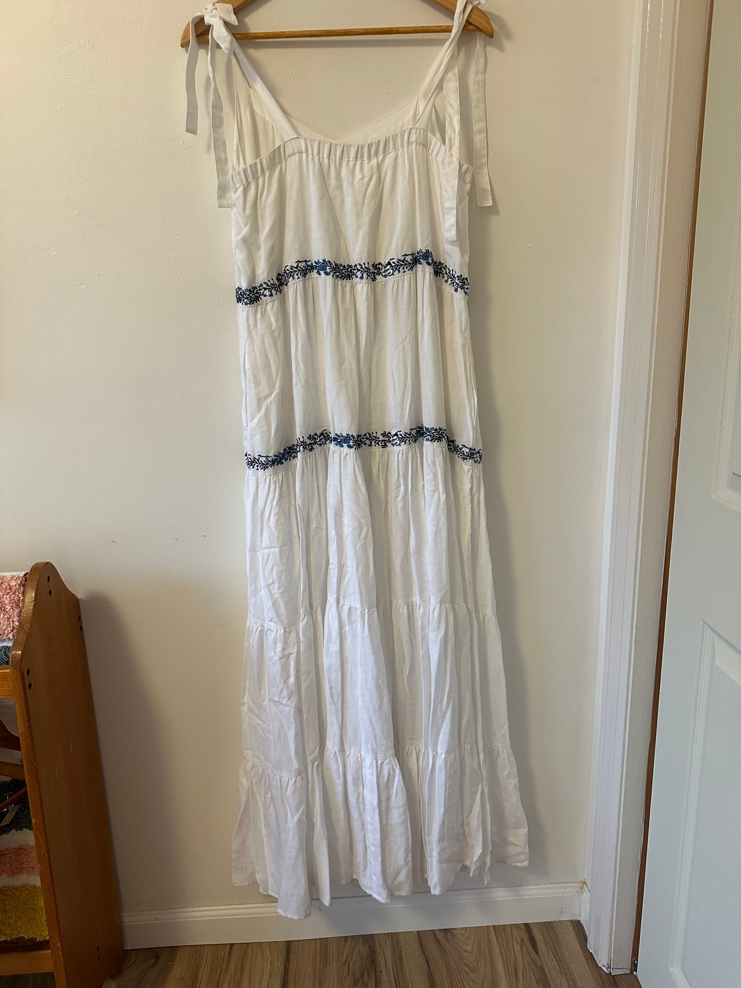 NWT Beau & Ro The Westport Maxi Embroidered Dress in White Cotton | Size Large