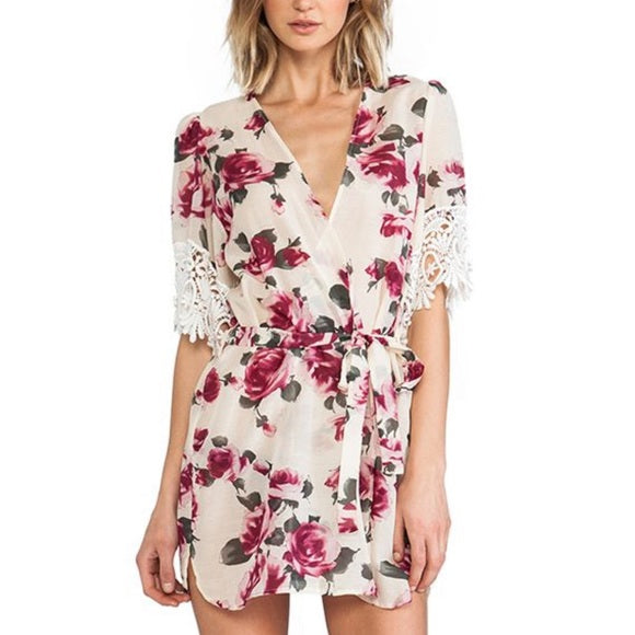 Stone Cold Fox Rose Garden Silk Robe with Lace Sleeves