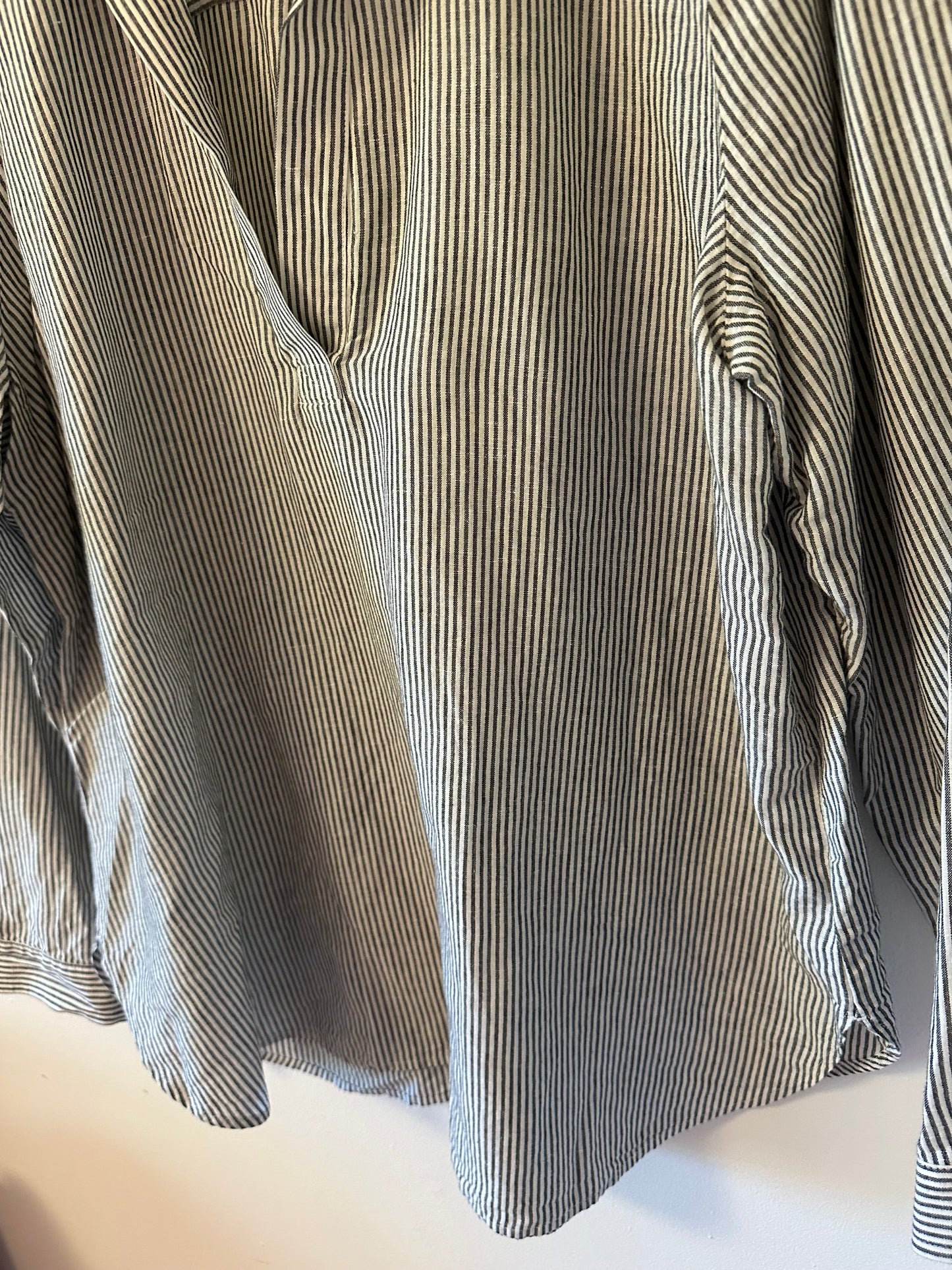 J. Crew Navy and White Striped Cotton Linen Popover Top | Size XL