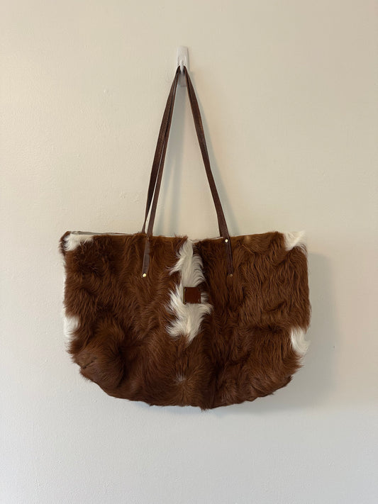 Ma & Pembum Brown & White Cowhide Tote Bag