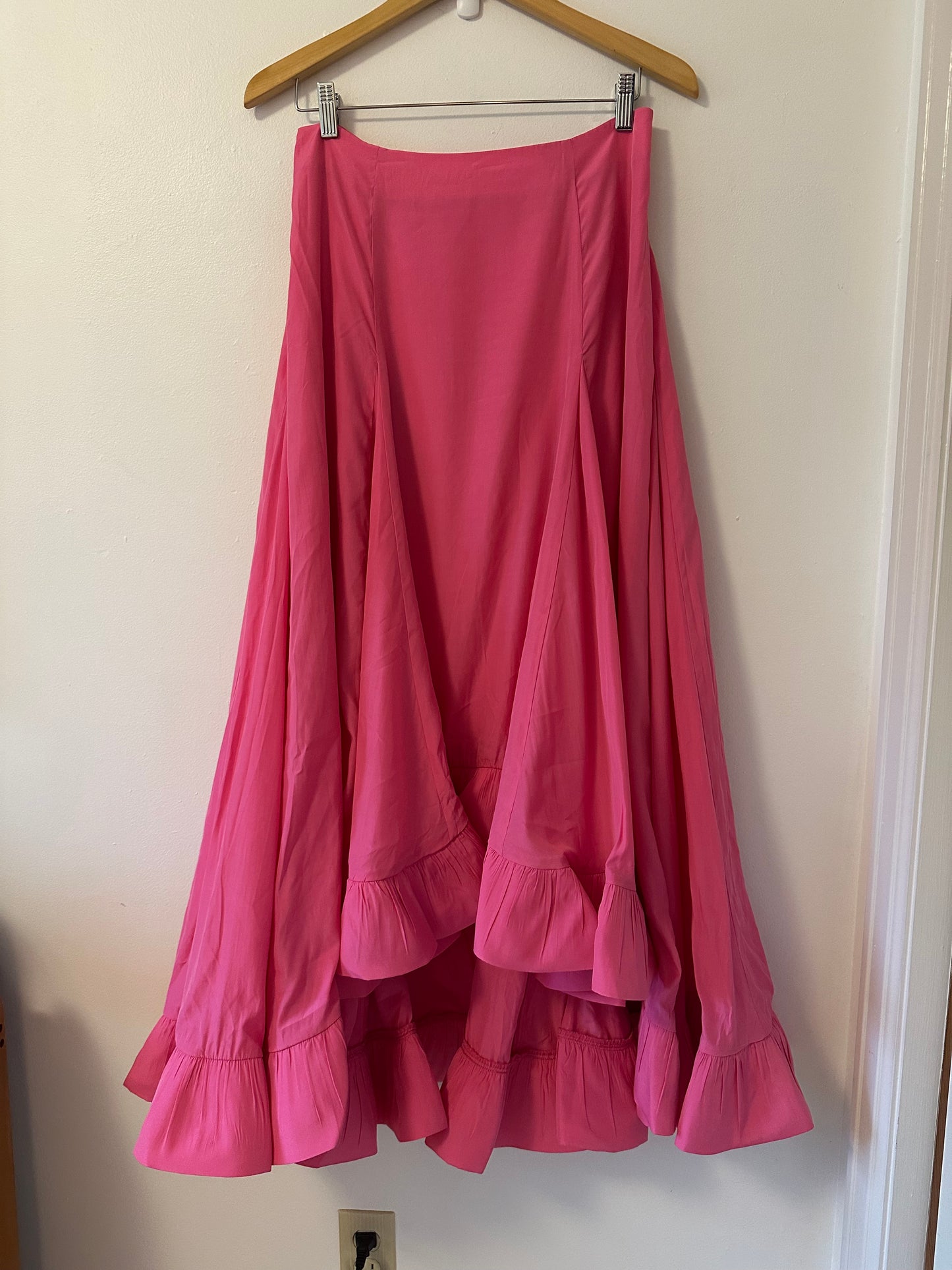NWT Mare Mare x Anthropologie Ruffle Hem Midi Skirt in Pink | Size Medium