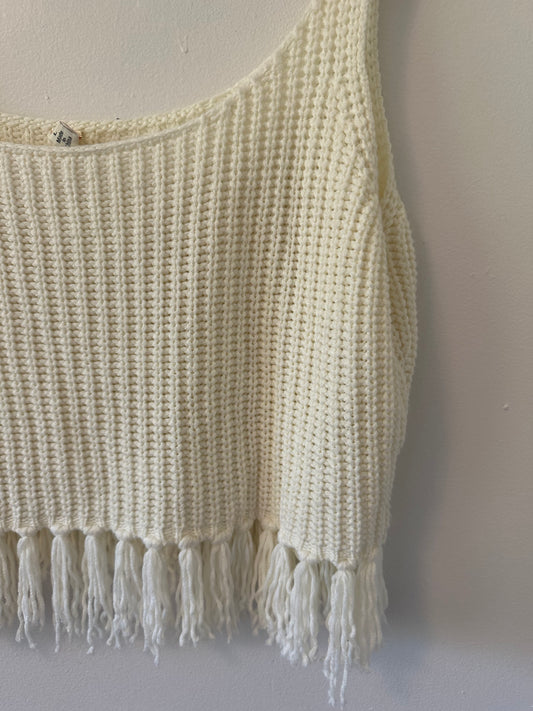 RAGA Ivory Knit Fringe Tank Top | Size Large