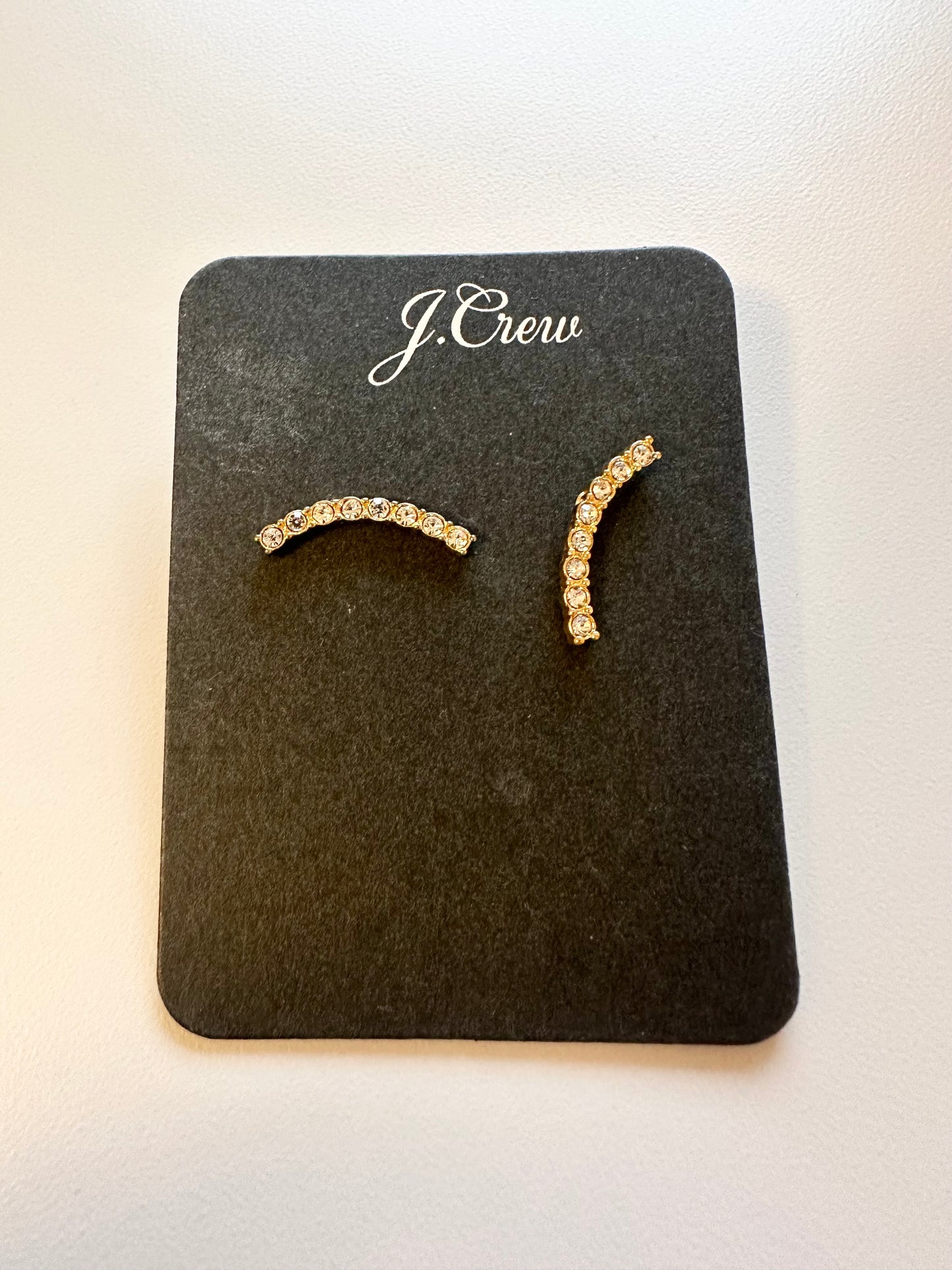 New J. Crew Mini Stone Climber Gold Curve Earrings
