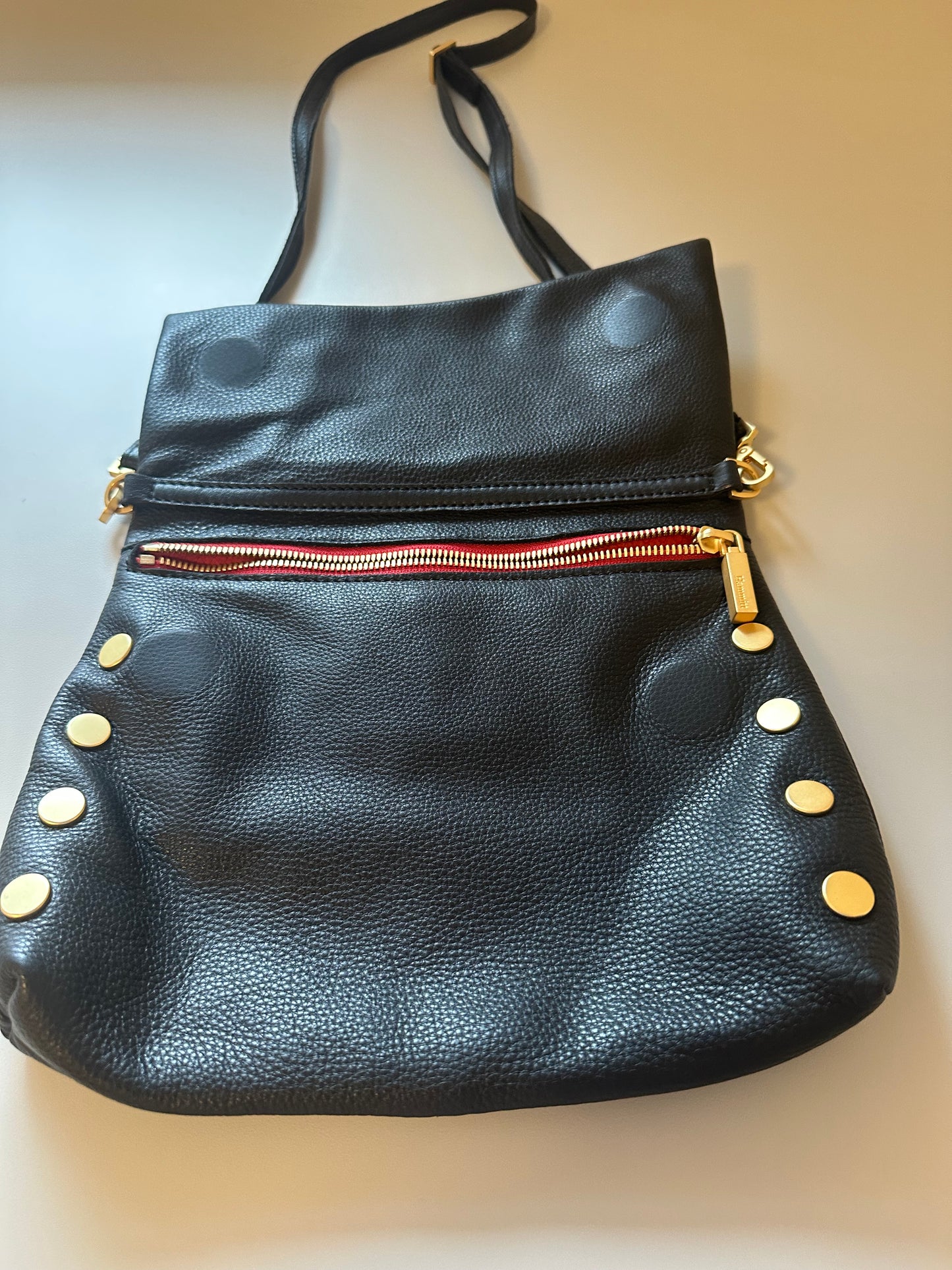 Hammitt VIP MED Crossbody / Clutch Bag in Black/Brushed Gold Red Zip