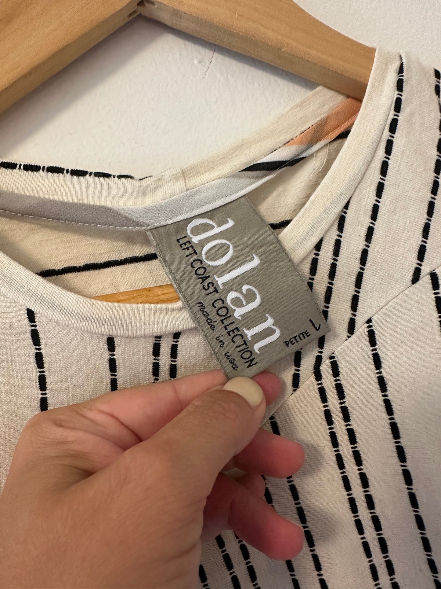 Dolan Black and Cream Striped Cropped Short Sleeve Tee - Size LP