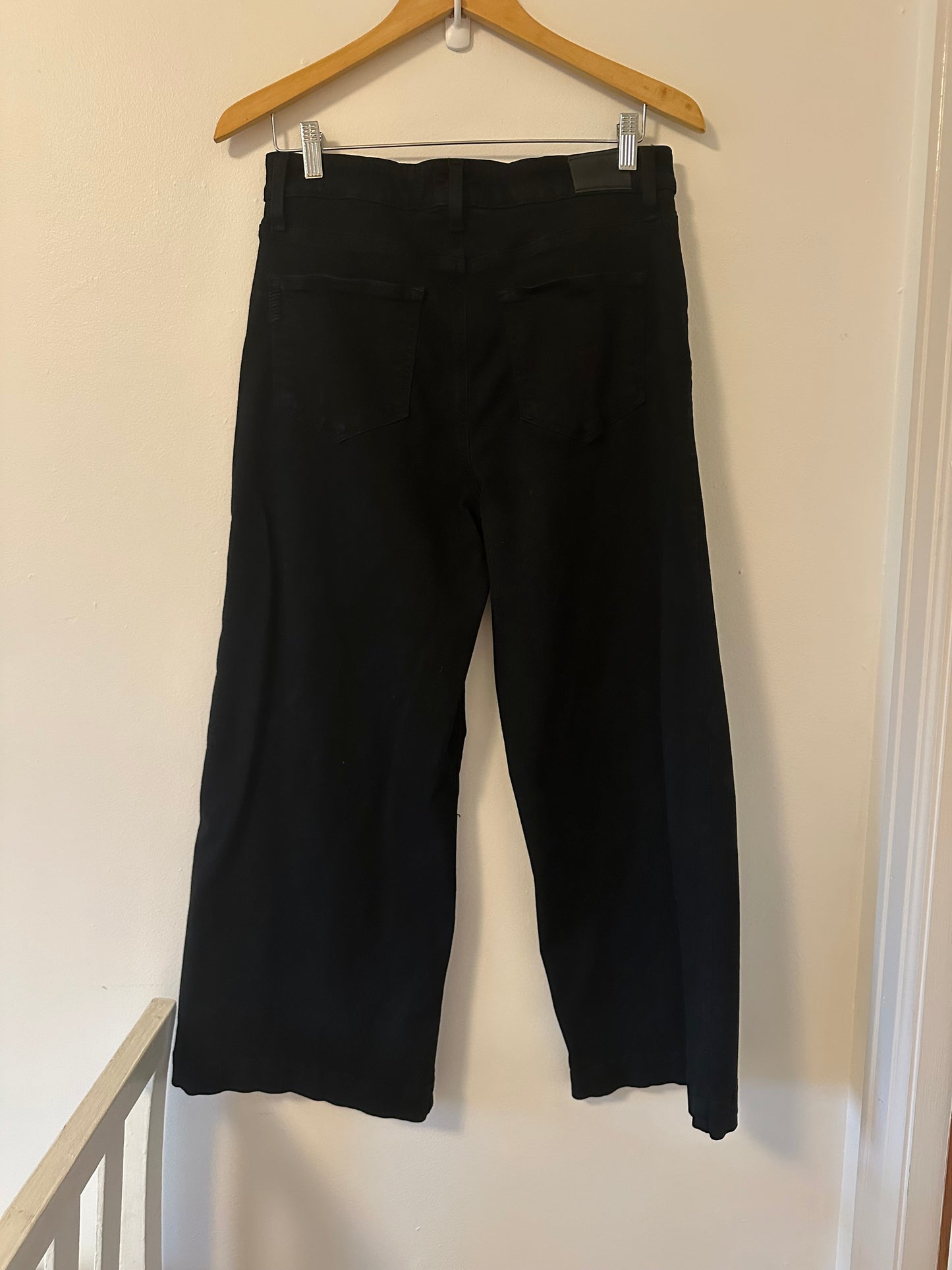 Paige Anessa High Rise Cropped Wide Leg Jeans in Black - Size 31