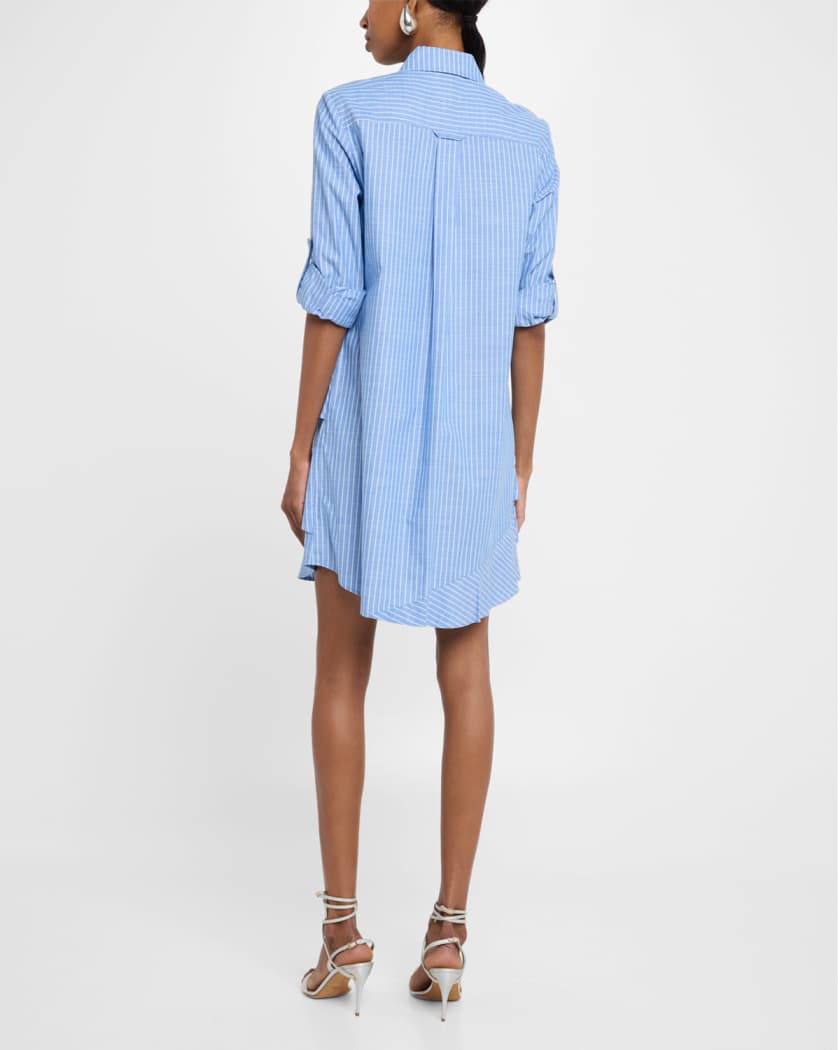 Finley Jenna Striped Ruffle Shirt Dress in Blue and White - Size Medium