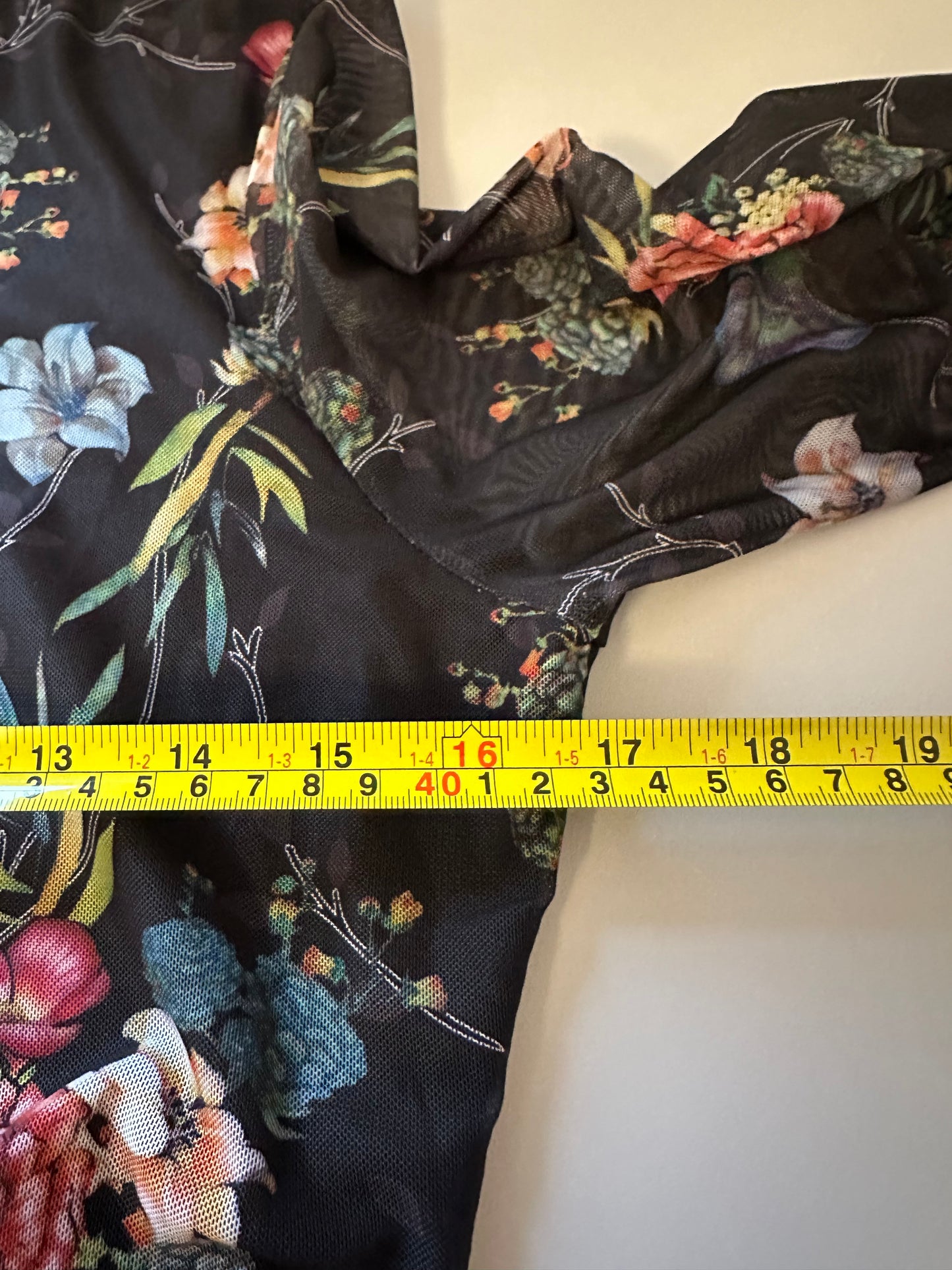 Heartloom The Sydney Black Floral Long Sleeve Mesh Mock Neck Dress | Size Large