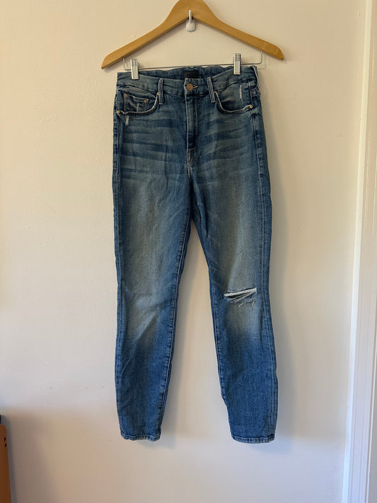 MOTHER High Waisted Looker Ankle Blue Cropped Jeans in Popism | Size 28