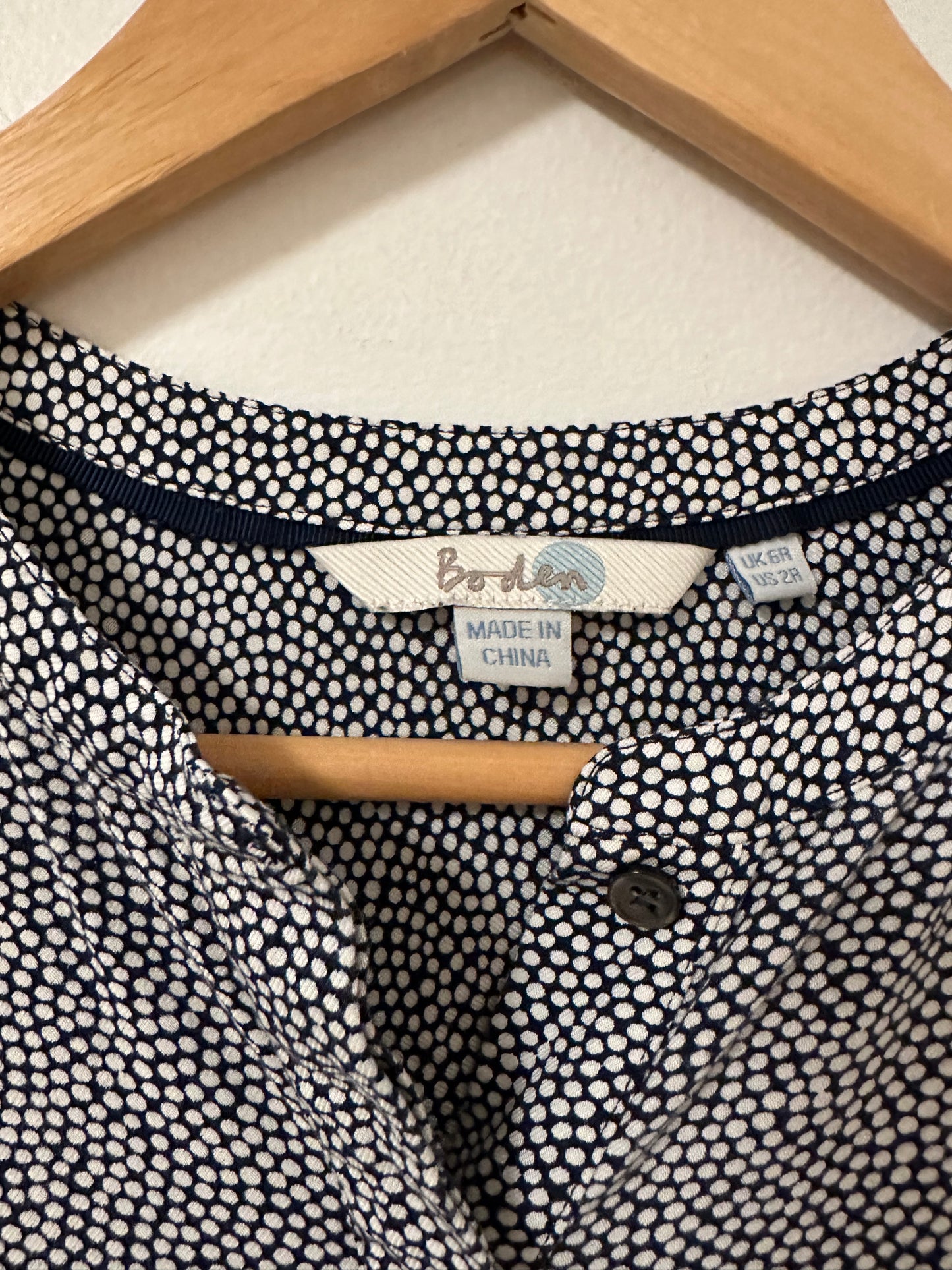 Boden Women's Blue Printed Long Sleeve Henley Mini Dress | Size 2