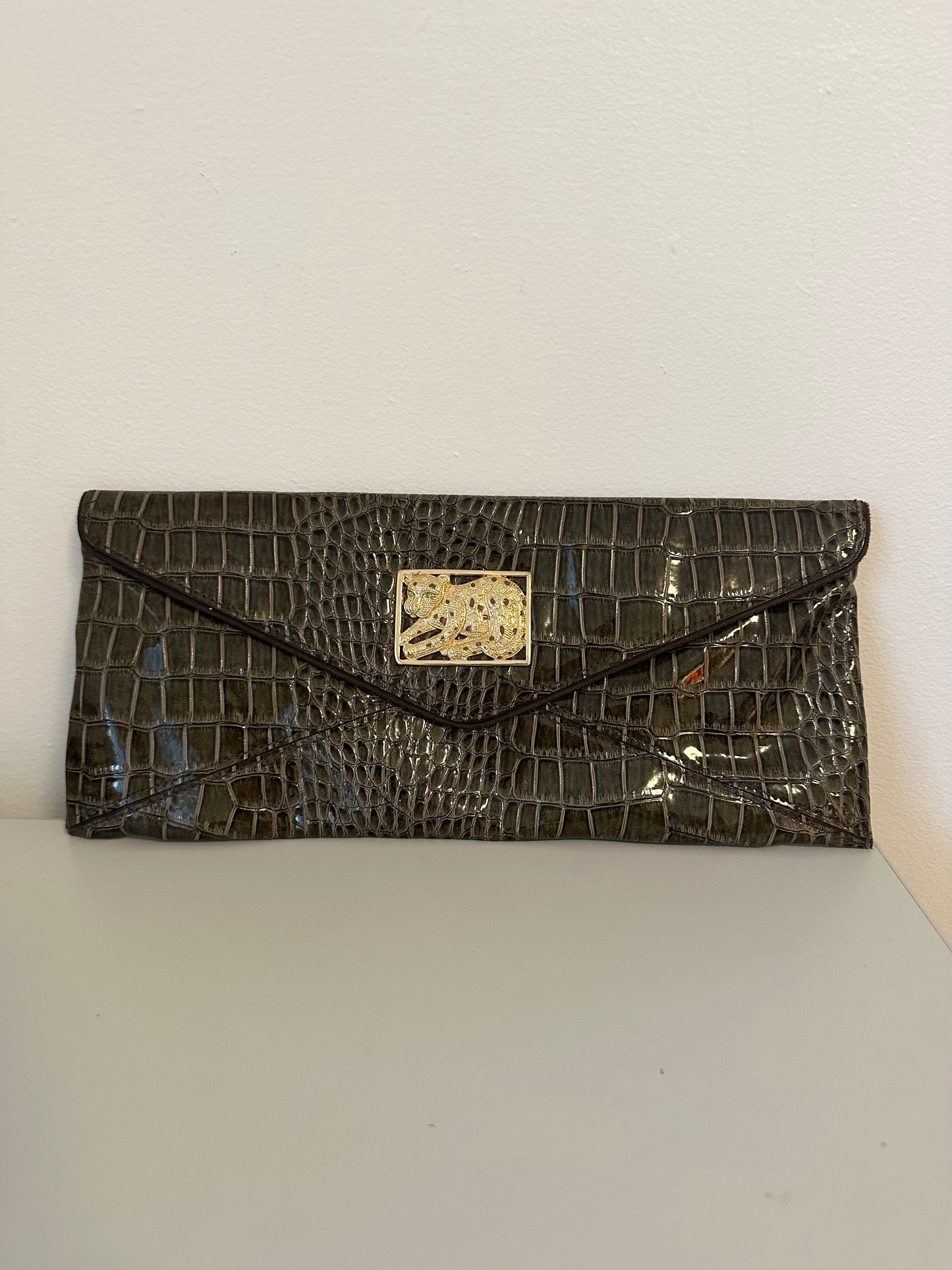 Lilly Pulitzer Crocodile-Embossed Clutch Purse in Brown